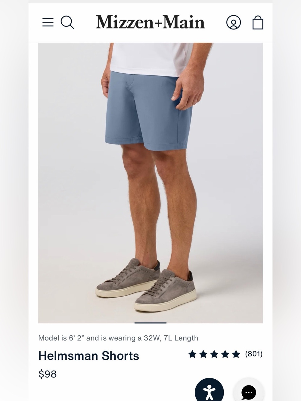 Mizzen + Main Helmsman 7” Slim Shorts | Size [33] | Like New - Dark Slate color